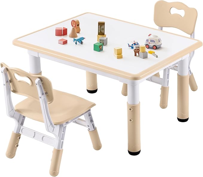 Study Table and Chairs Set, Height Adjustable Toddler Table and Chair Set for Kids Ages