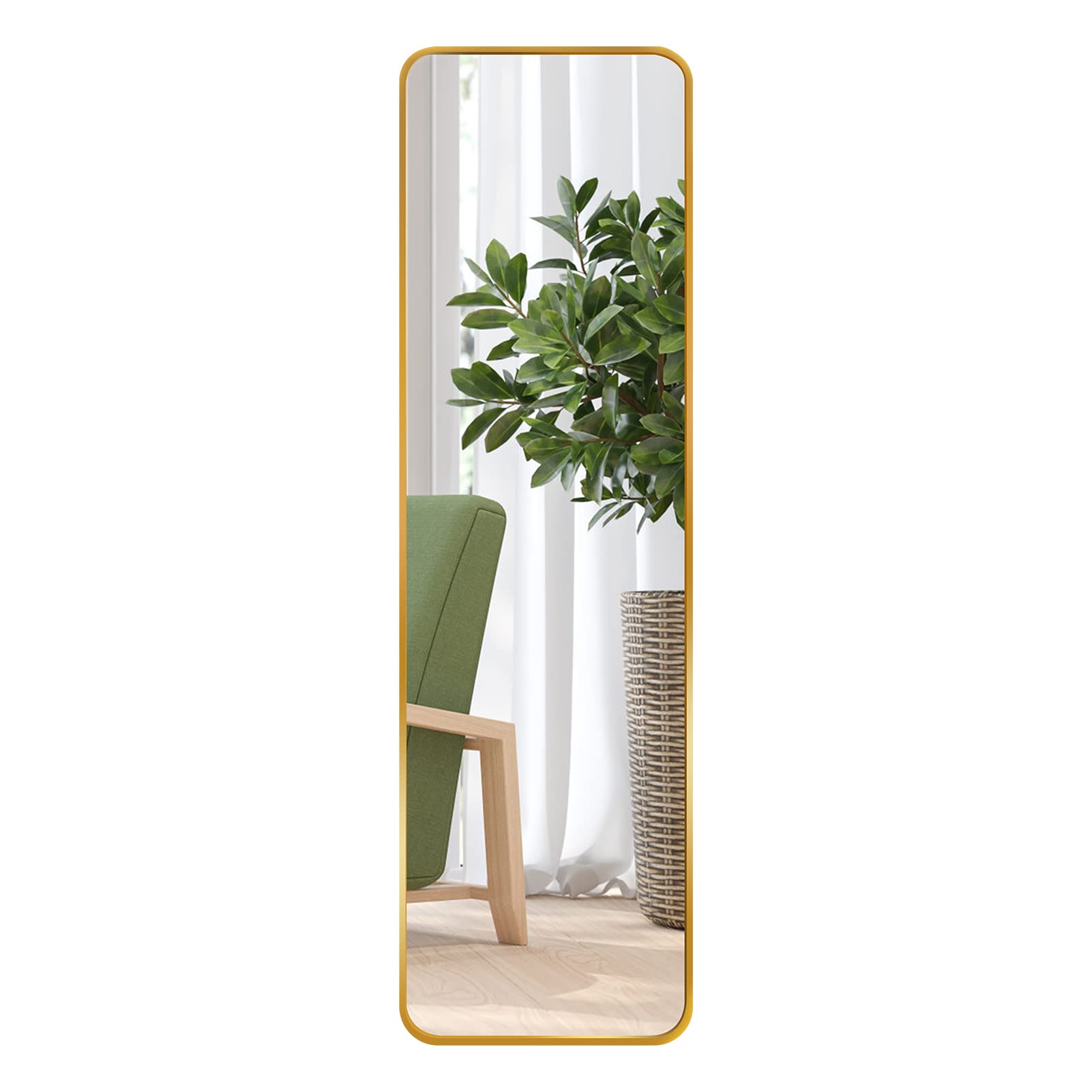 Gold Full Length Mirror Aluminum Framed, Modern Long Wall Mirror