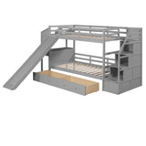 Wooden Bunk Bed with Desk, Twin Over Twin Bed Frame with Storage Drawers Slide