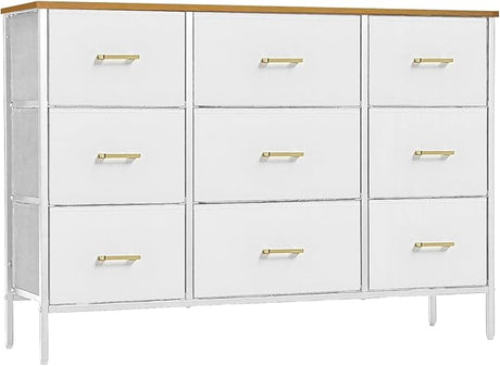 Dresser for Bedroom with 9 Deep Fabric Drawers, Wide TV Stand Storage Cabinet,