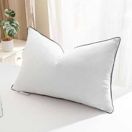 Feather Down Pillows King Size Set of 2, Luxury Hotel Bed Pillows, 100% Organic Cotton