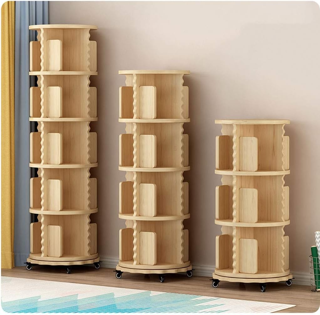 Bedroom Book Shelf Bookcase Pine Rotating Bookshelf Floor Solid Wood Simple Home