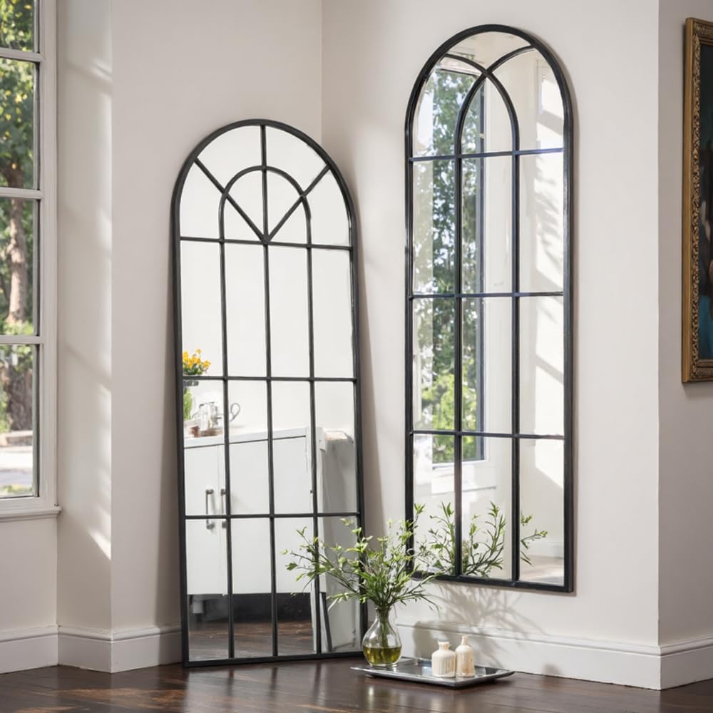 Arched Full Length Mirror 65x22 - Window Pane Floor Mirror