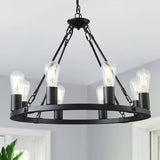 Gold Wagon Wheel Chandelier, 8 Lights Dining Room Light Fixture