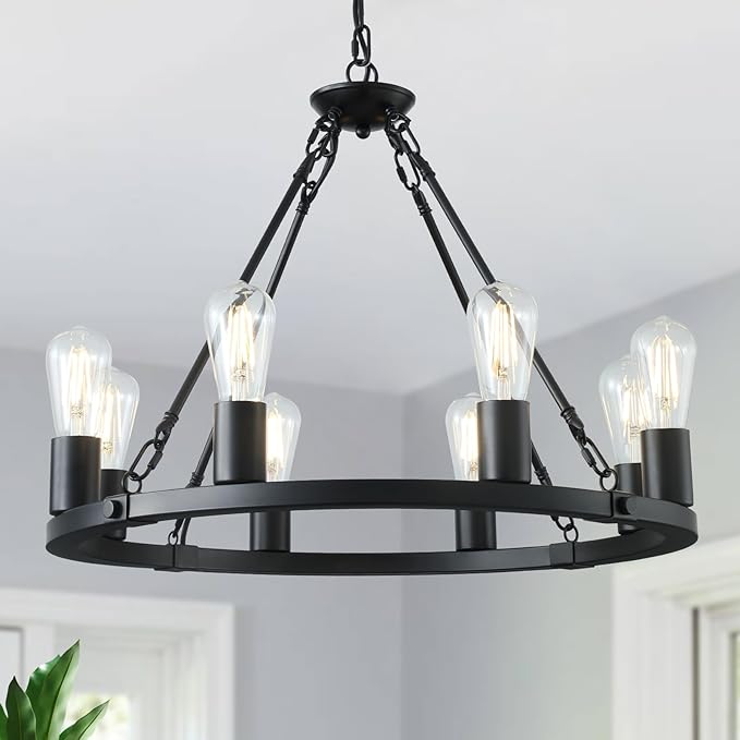 Gold Wagon Wheel Chandelier, 8 Lights Dining Room Light Fixture