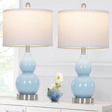 Double Gourd Ceramic Table Lamps Set of 2, Modern White Bedside Lamps for Night Stand