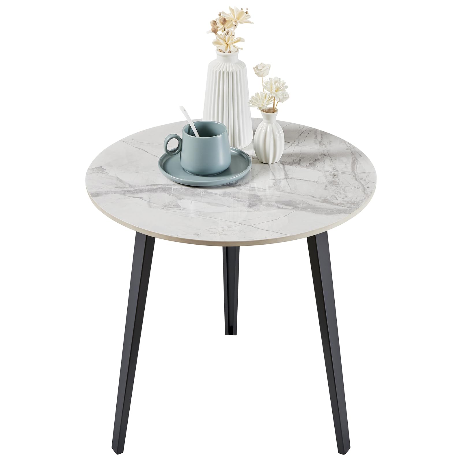 Round End Table, Marble Side Table with Metal Frame