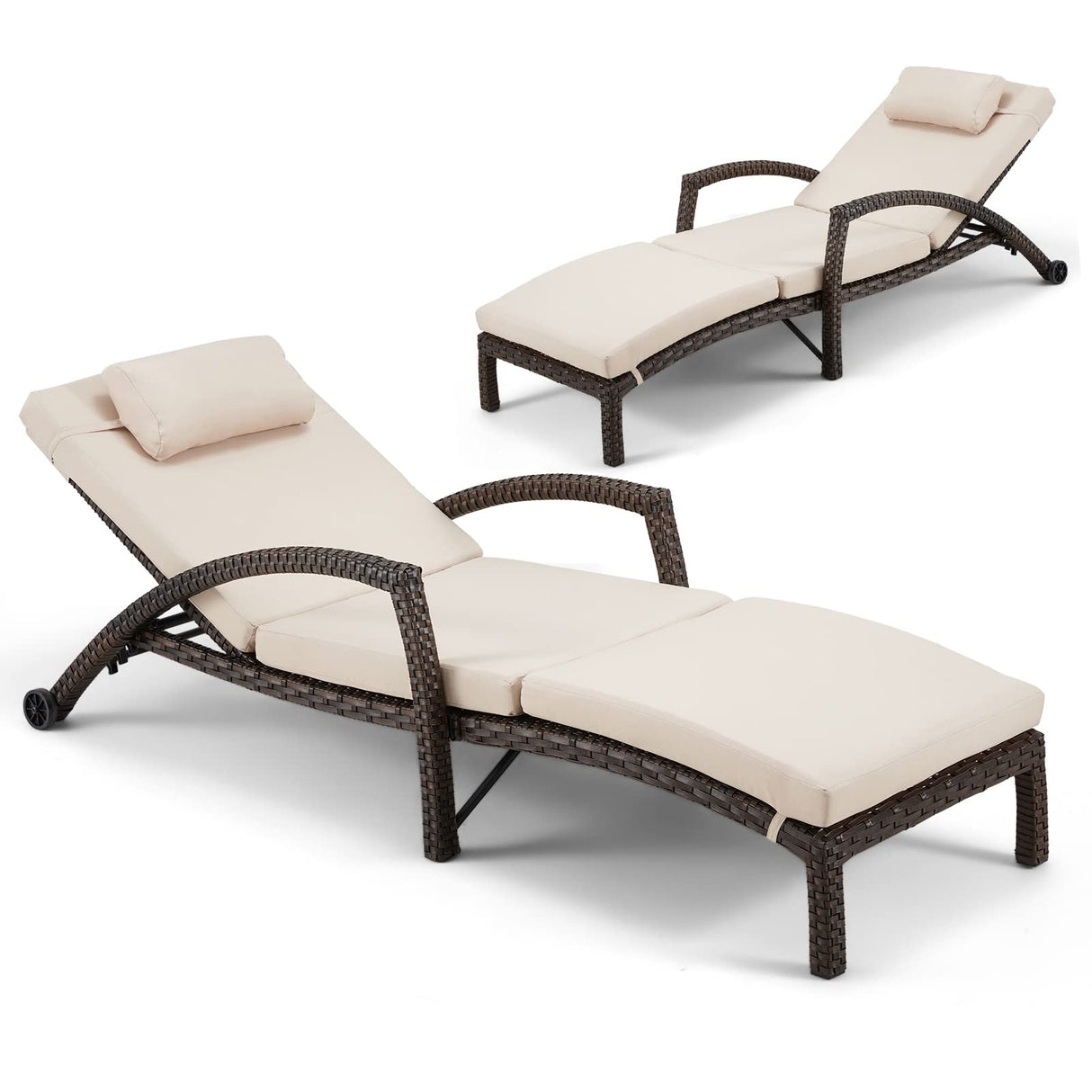 Chaise Lounge Chairs Set of 2 for Outside, Adjustable 5 Position Outdoor