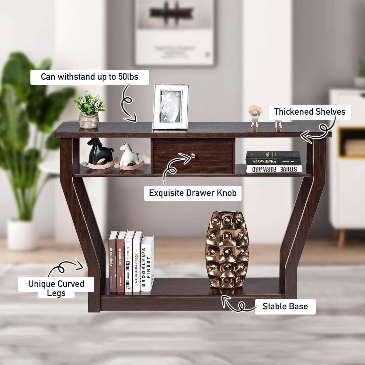 47" Wooden Entryway, Accent Cosole Tables Table with Drawer and Shelf