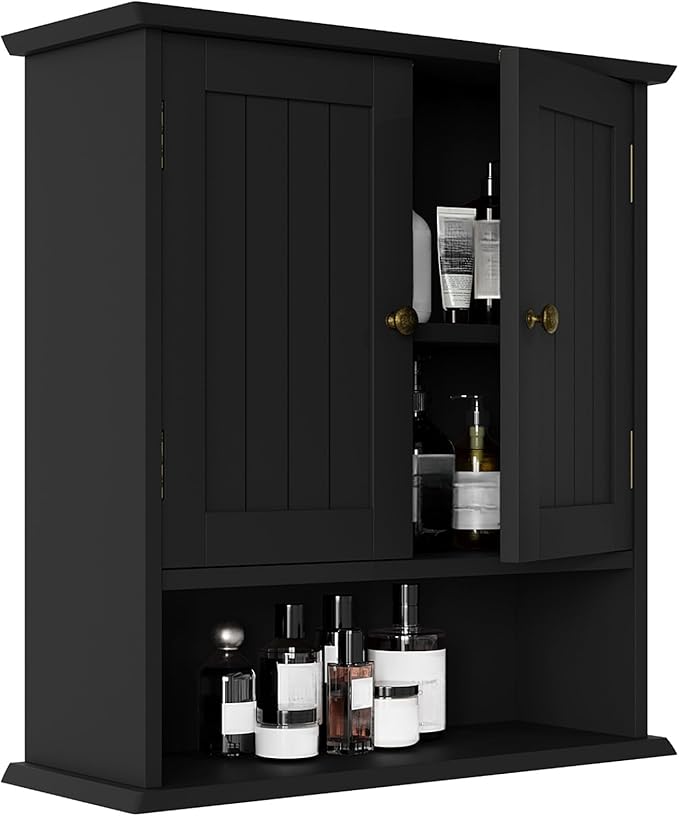 White Bathroom Cabinet Wall Mounted with Towels Bar, Bathroom Medicine Cabinet