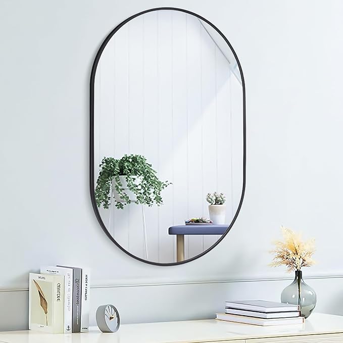 47x14 Mirror Full Length Back Door Hanging or Wall Mounted Aluminum Metal Frame Arch Mirrors for Entryway Bedroom Bathroom Dressing Living Room 47 14 inch Black