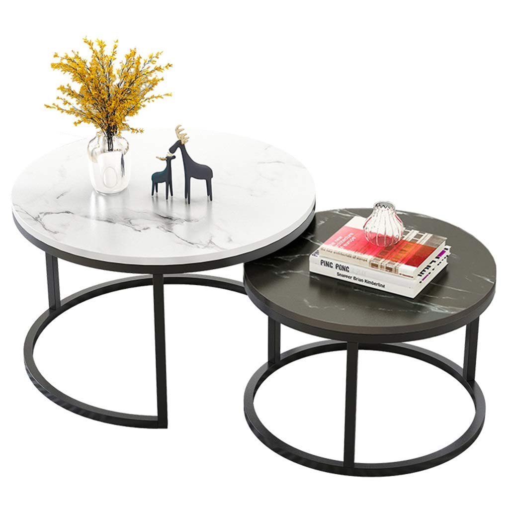 Nest of 2 Tables, MDF Round Side Sofa Table Small Coffee Tea Table for Living Room