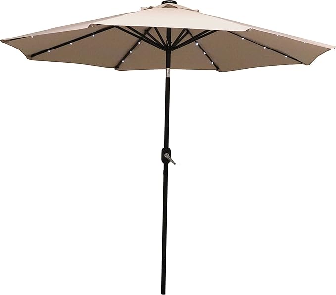 9 ft Outdoor Patio Umbrella with Solar Lights - Polyester LED Table Market Umbrella