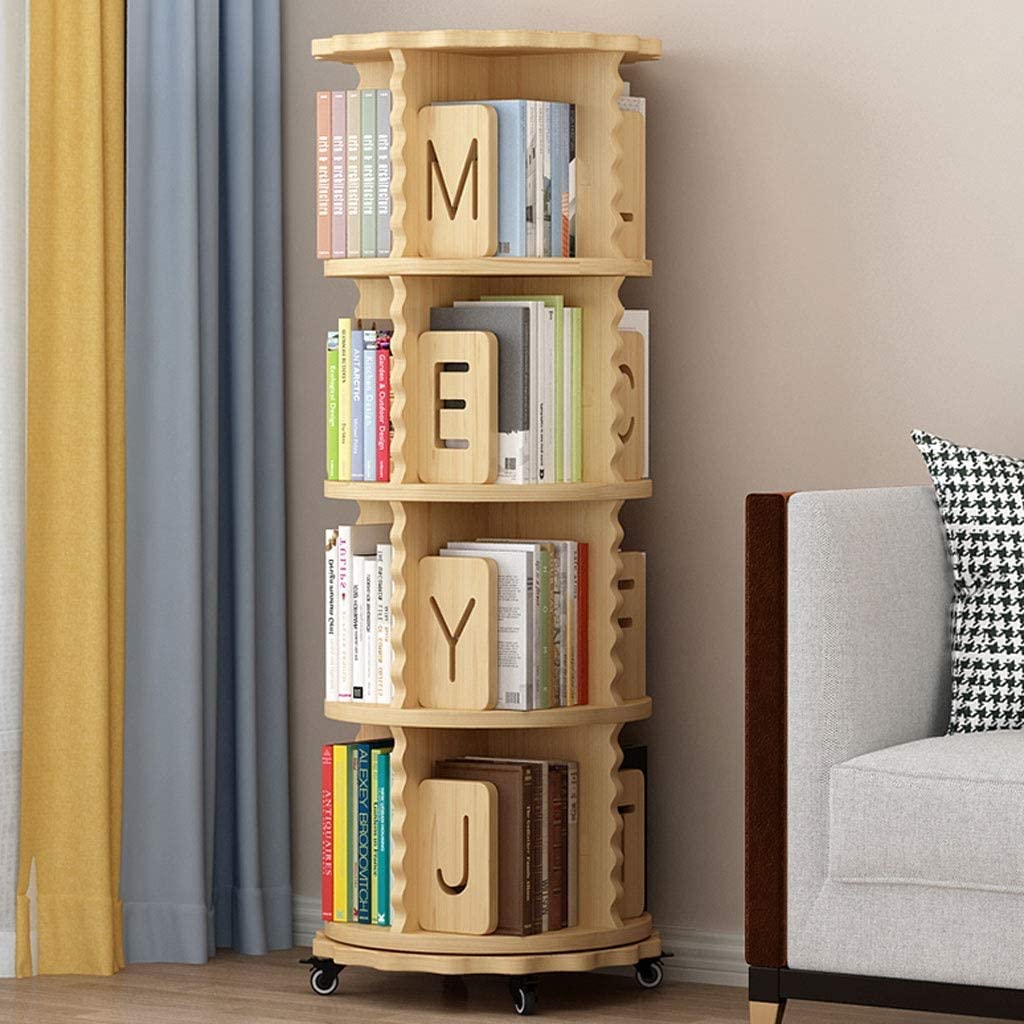 Book Shelves Bookcase Bookshelf 360 Degree Rotating Bookshelf with Letters Baffle