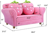 toddler Couch with Two Strawberry Pillows, Children Upholstered Loveseat Lounge Bed,