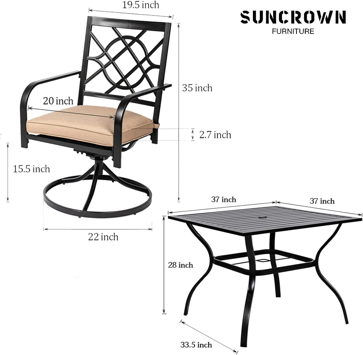 Outdoor Dining Set Metal Swivel Cushioned Chairs Patio Furniture Sets