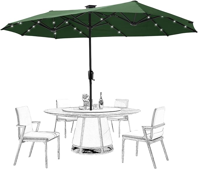13ft Patio Umbrella with 36 LED Solar Lights Double Sided Outdoor Umbrella for Patio