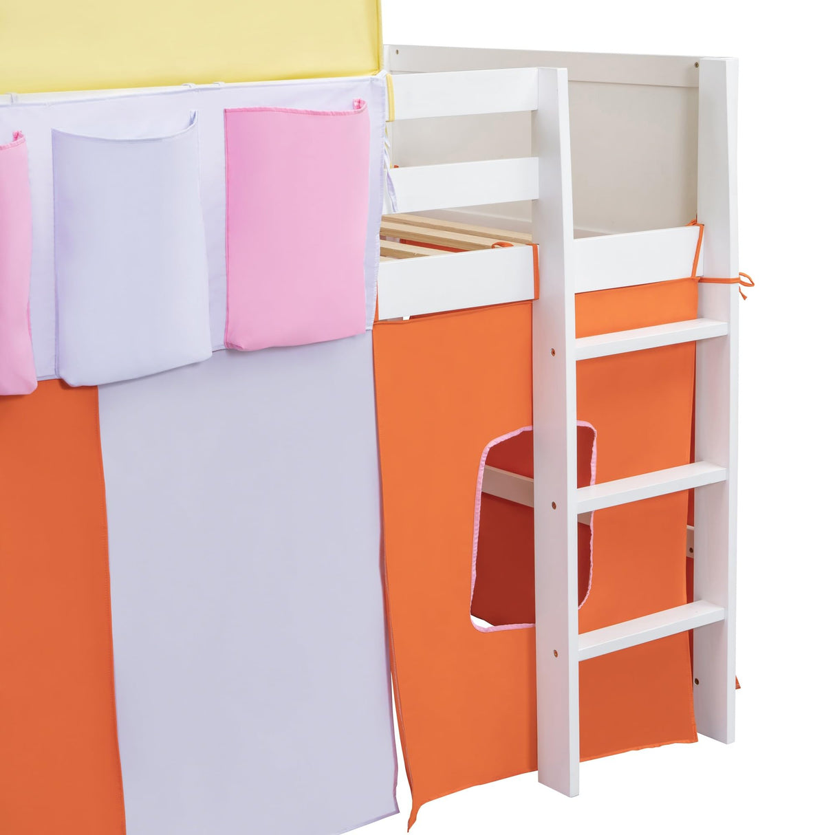 Playhouse Twin Size Loft Bed with Tent and Tower