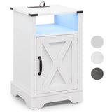 LED Nightstand with Charging Station, Farmhouse Wooden Side Table, Bedside Table