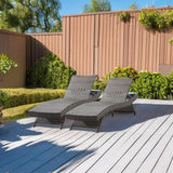 Rattan Adjustable Backrest Chaise Lounge Set 2, Outdoor Pool Recliner Patio Chairs Lounge Chair