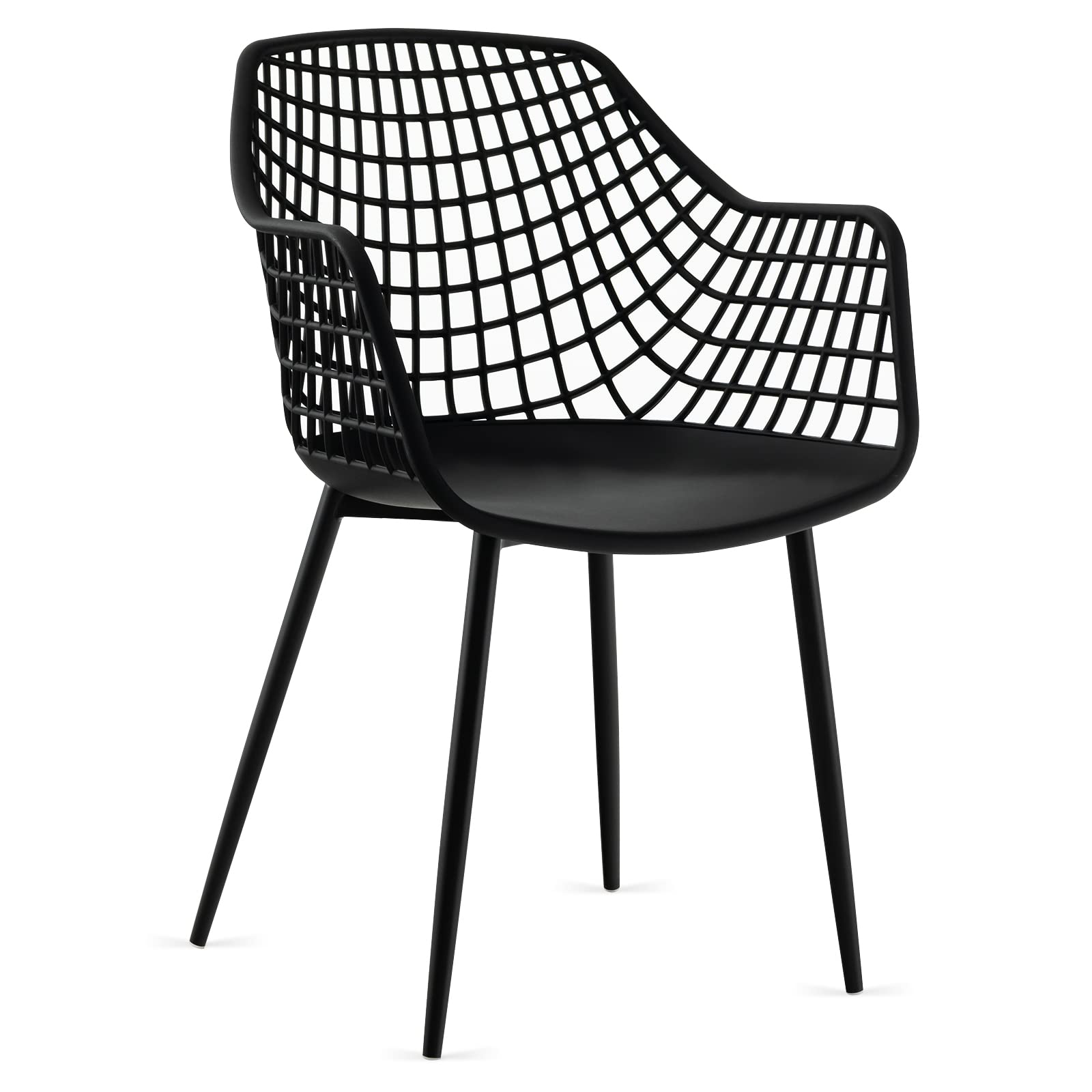 Modern Dining Chairs Set of 4 - Black Arm Chair with 15" High Backrest