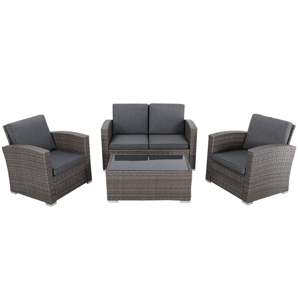 4 Piece Patio Conversation Set,All Weather Rattan Wicker Patio Furniture Set