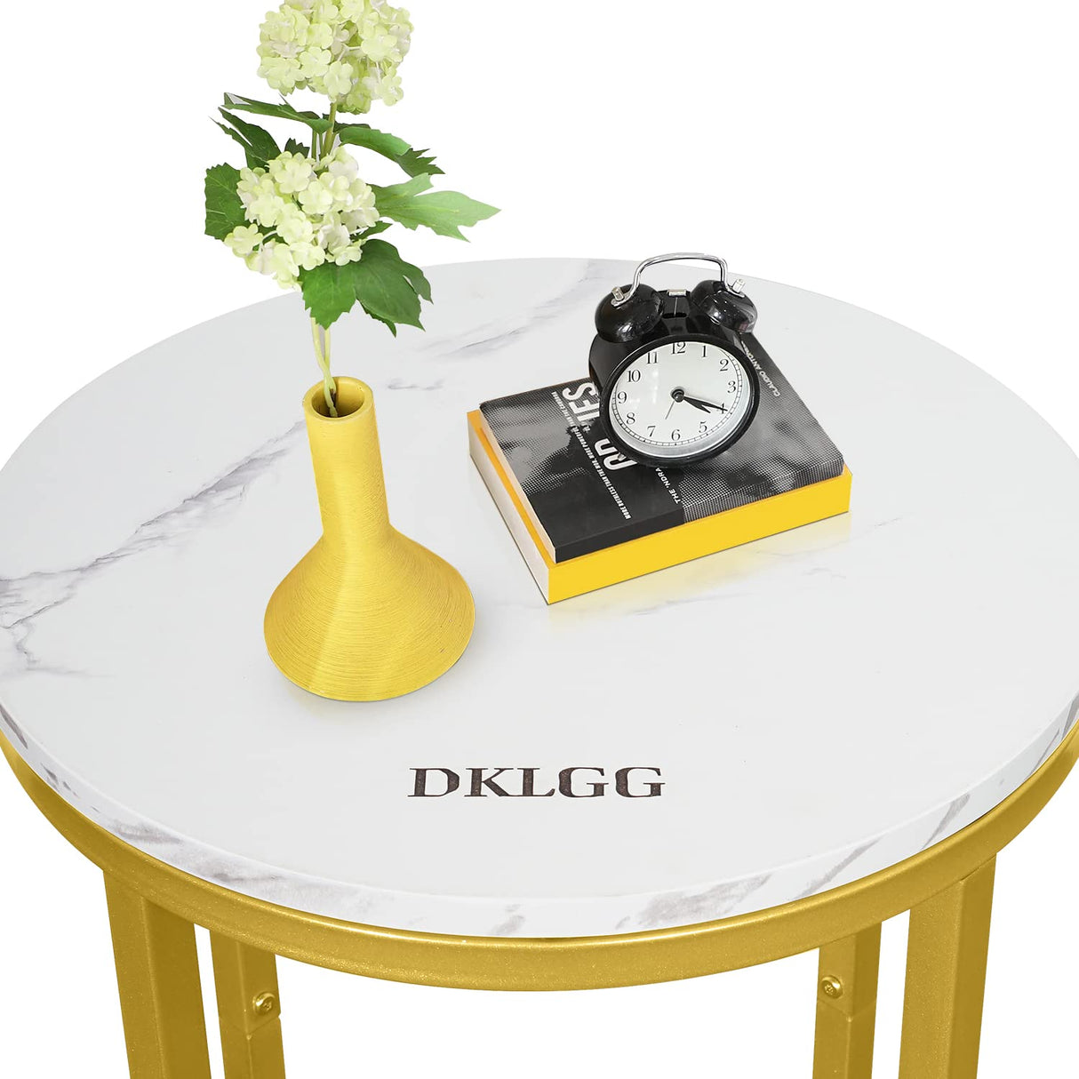 Modern Gold Side Table, Small Coffee Table Round End Table with Gold Frame