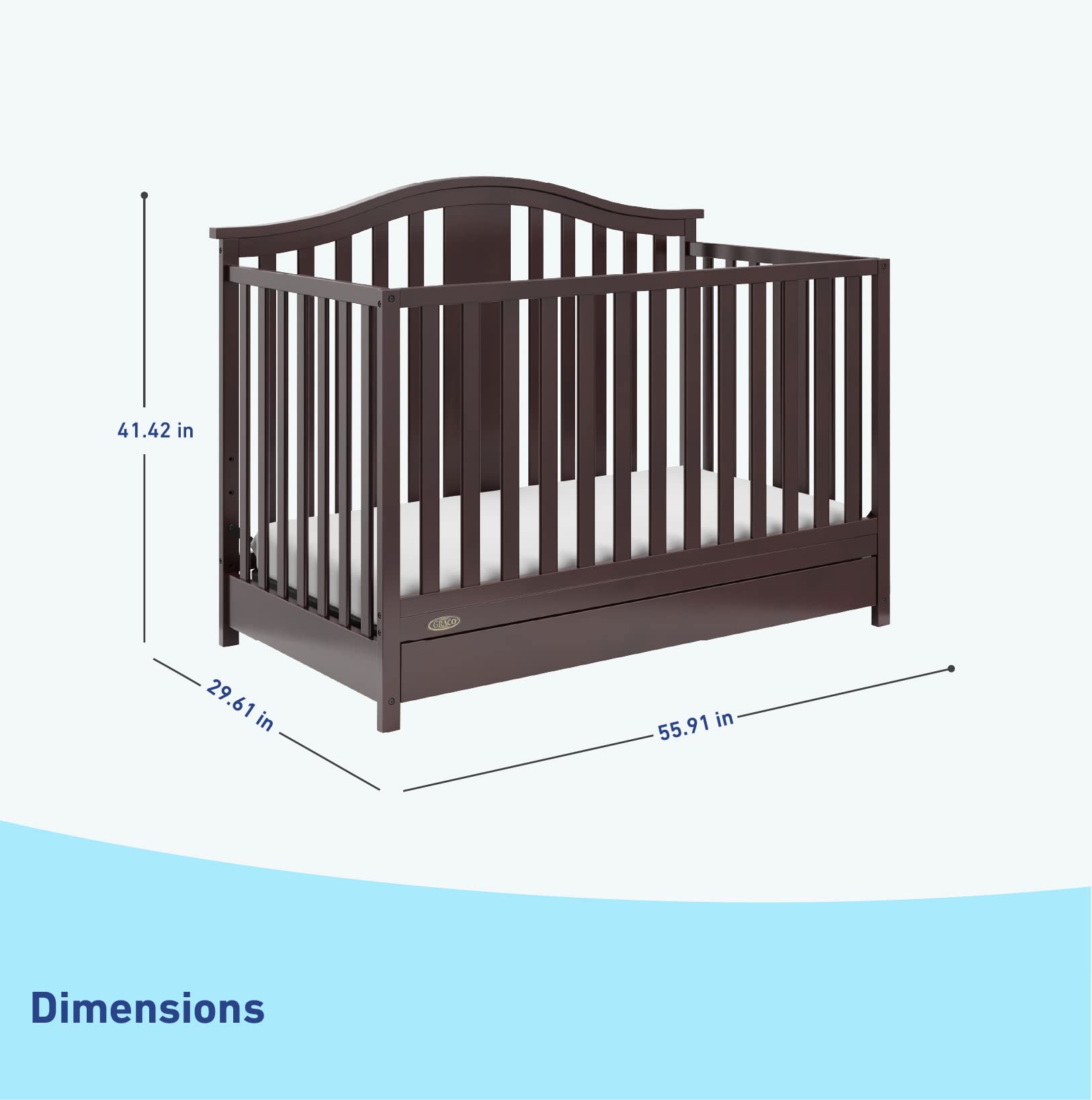 4-in-1 Convertible Crib with Drawer (Espresso) – GREENGUARD Gold Certified, Crib with Drawer Combo, Includes Full-Size Nursery Storage Drawer, Converts to Toddler Bed and Full-Size Bed