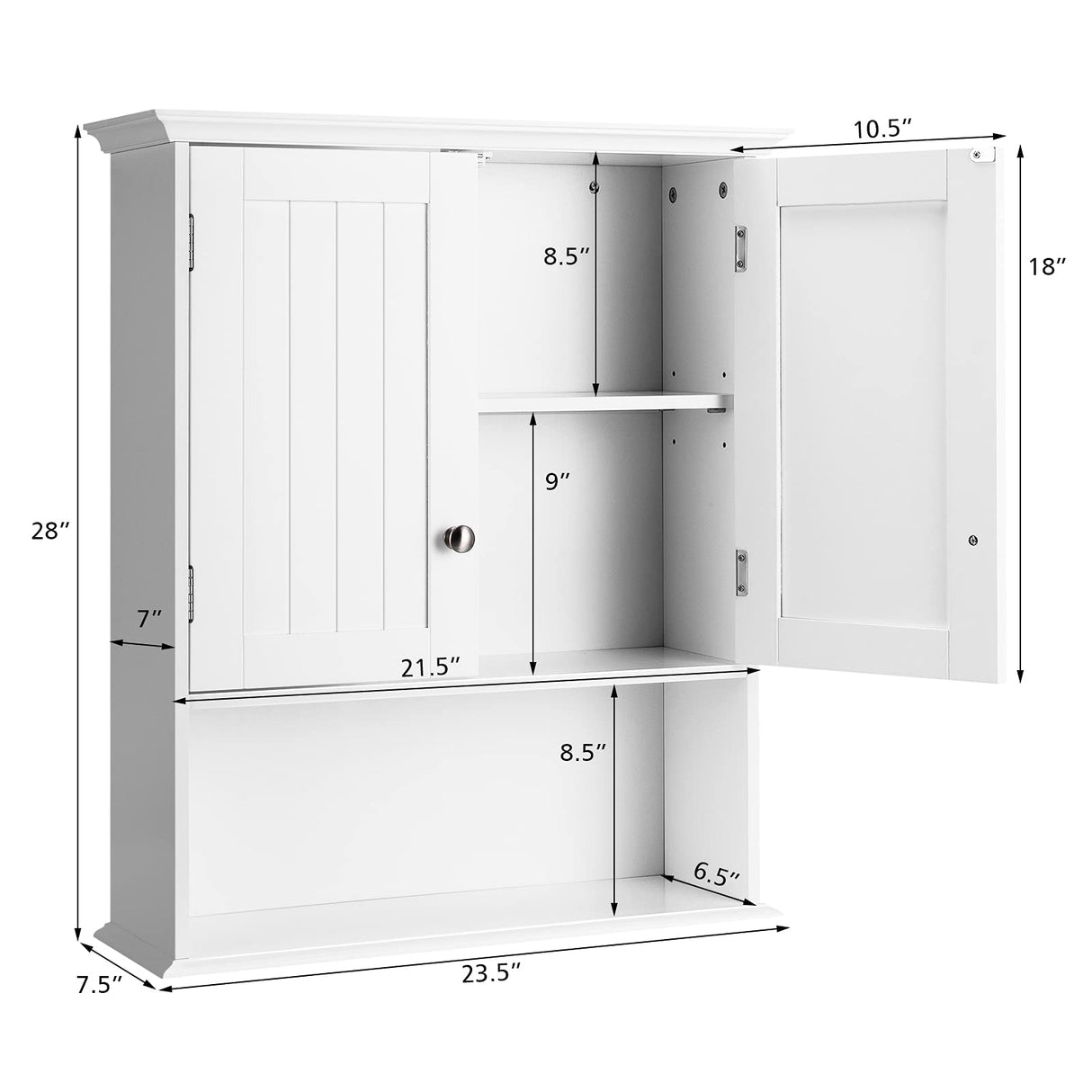 Bathroom Wall Cabinet, Wooden Hanging Storage Cabinet with Doors & Shelves,