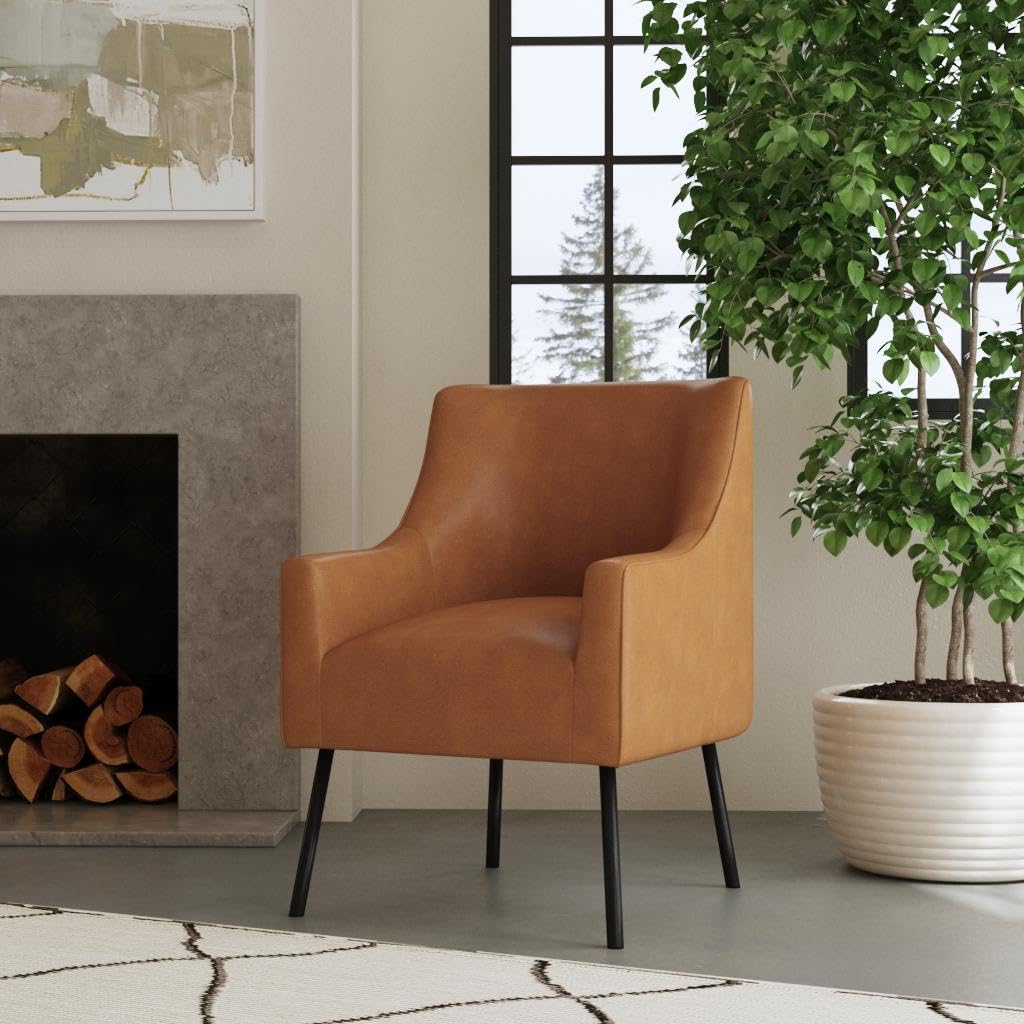 Modern Accent Chair, Home Décor, Accent Chairs for Living Room & Bedroom, Fabric Reading Living Room Side Chair, Single Sofa with Lounge Seat and Metal Legs- Carmel Faux Leather