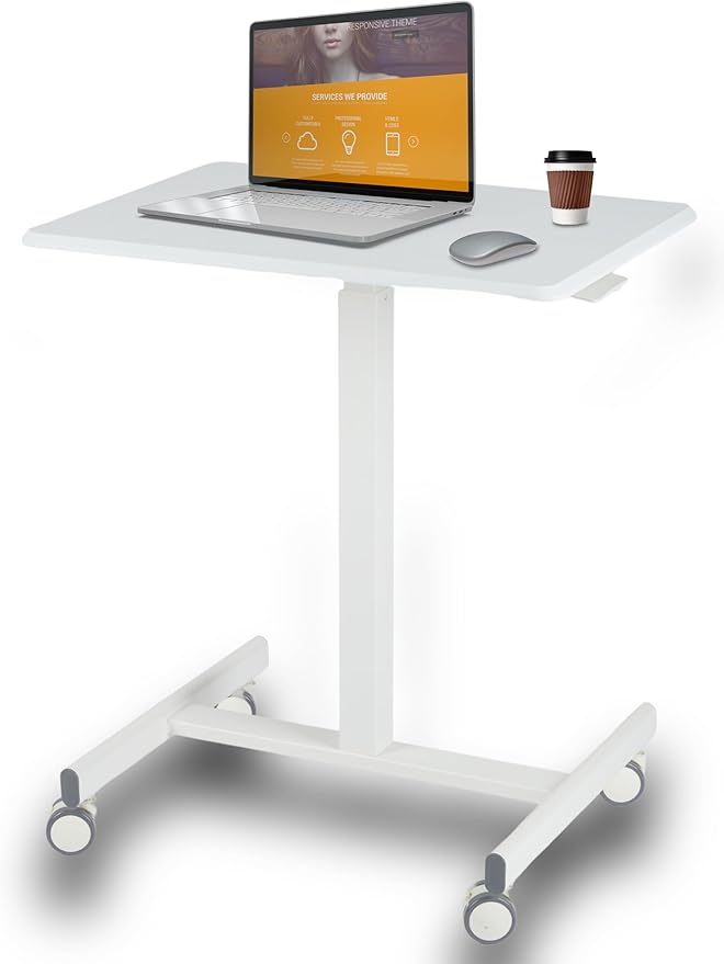 Mobile Laptop Standing Desk- Overbed Table, Adjustable Height Desk Stand Up Desk
