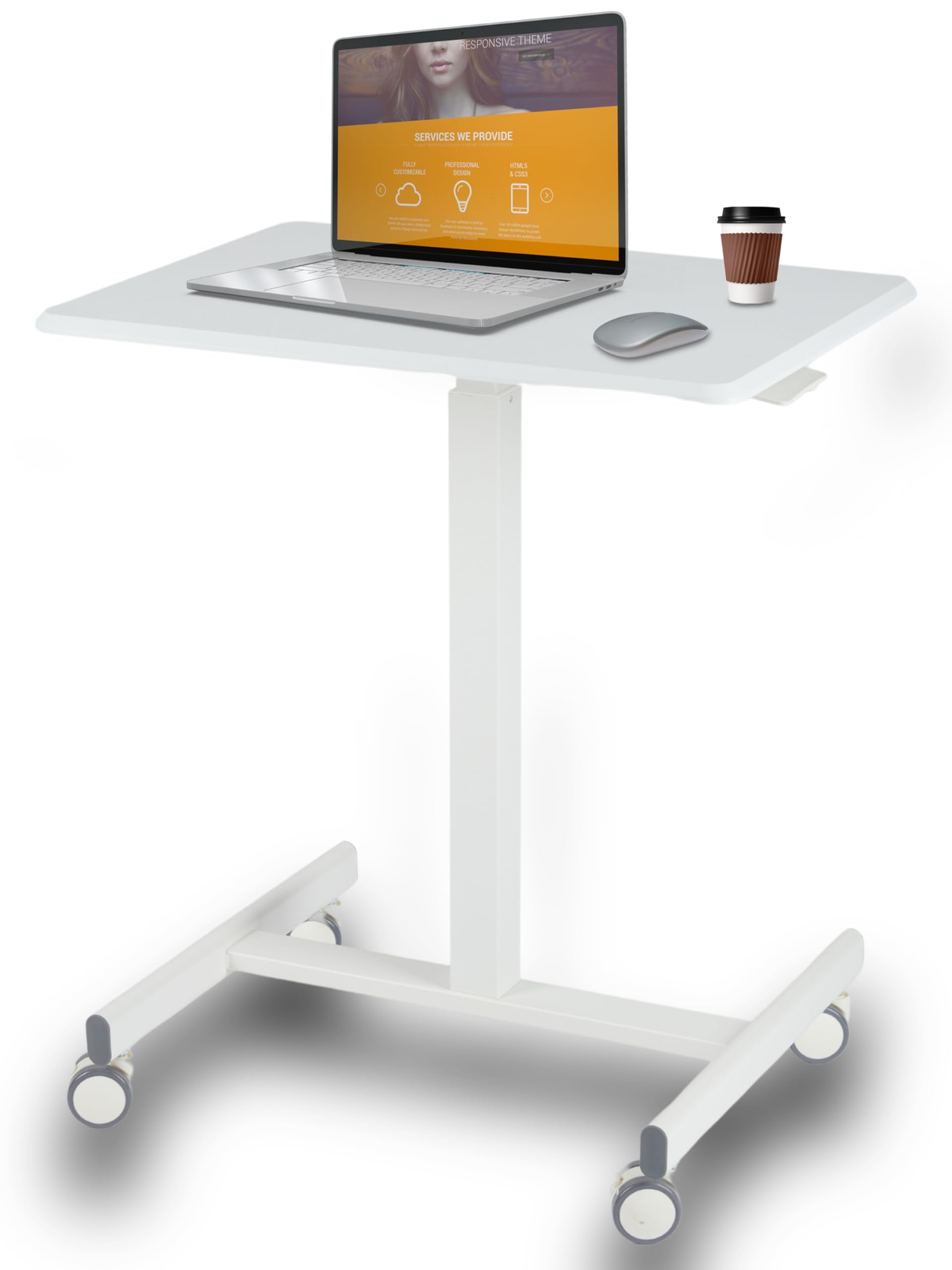 Mobile Laptop Standing Desk- Overbed Table, Adjustable Height Desk Stand Up Desk