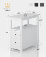 End Table with Charging Station, Side Table with 2 Drawer & USB Ports & Power Outlets