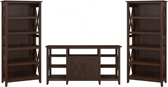 Key West Tall TV Stand with Set of 2 Bookcases, Farmhouse Entertainment Center