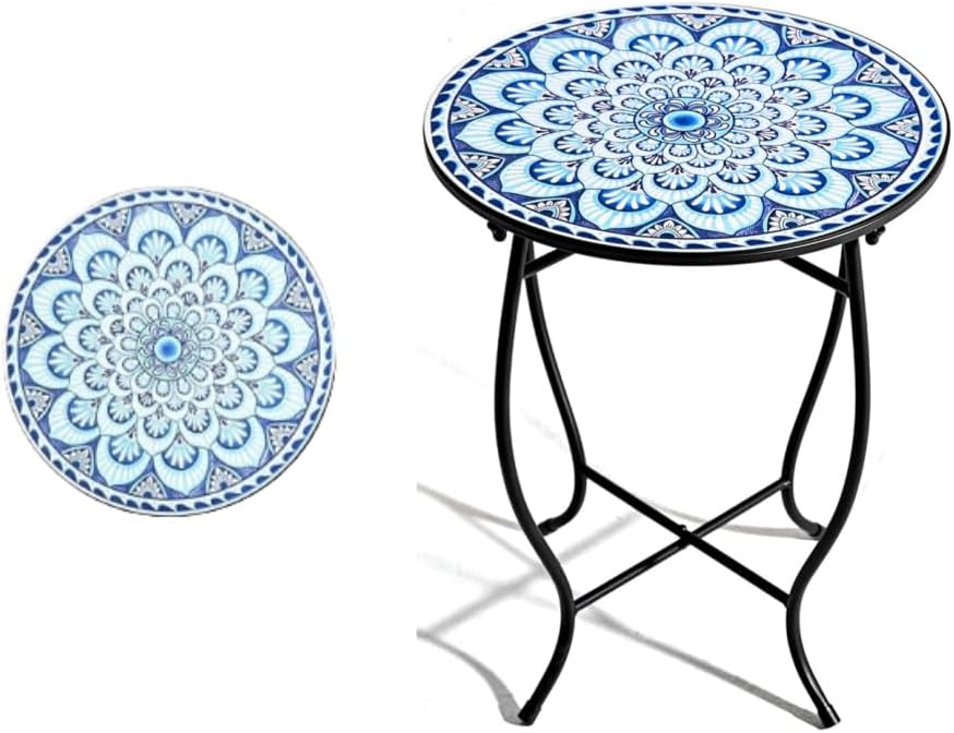 Weogot Round Side Table, 14” Patio Accent Side Table,Weather Resistant Metal Side Table for Livingroom Patio Balcony Yard Porch Garden, Indoor Outdoor Small Side Table - Bircata