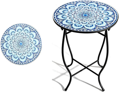 Weogot Round Side Table, 14” Patio Accent Side Table,Weather Resistant Metal Side Table for Livingroom Patio Balcony Yard Porch Garden, Indoor Outdoor Small Side Table - Bircata