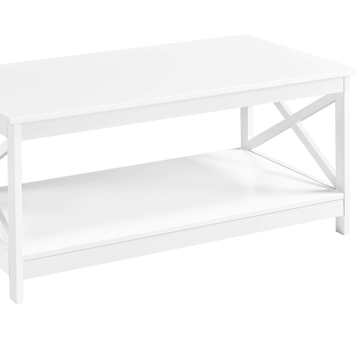 Simple X-Design Cocktail Coffee Table with Storage Shelf, Farmhouse 2-Tier Center Table