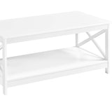 Simple X-Design Cocktail Coffee Table with Storage Shelf, Farmhouse 2-Tier Center Table