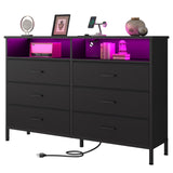 Dresser for bedroom, Black Bedroom Dresser with LED Lights and Charging Station