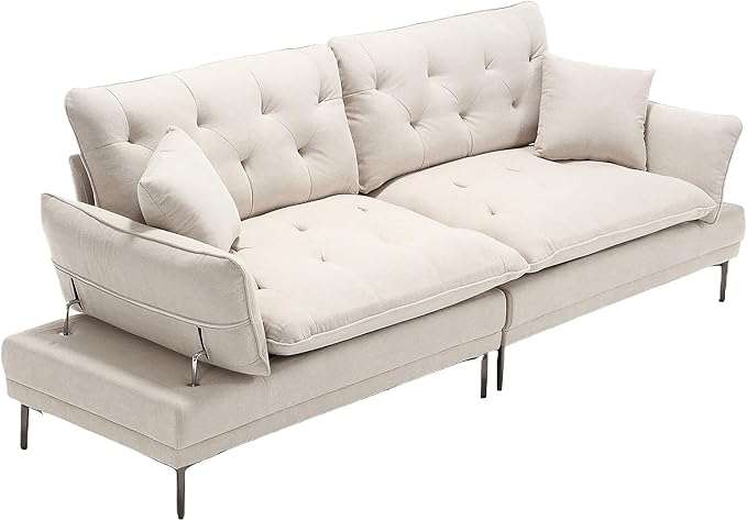 Modern Convertible Futon Sofa Bed, Line Multi-Person Sofa with Two Pillows and Soft Back