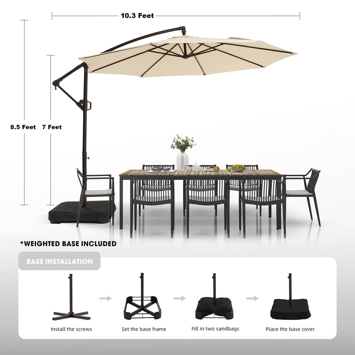 10ft Patio Umbrella with Base Included, Outdoor Offset Cantilever Umbrella,