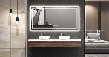 55x30 Inch Lighted Bathroom Mirror for Wall, Tempered Glass Smart Led Bathroom Mirror