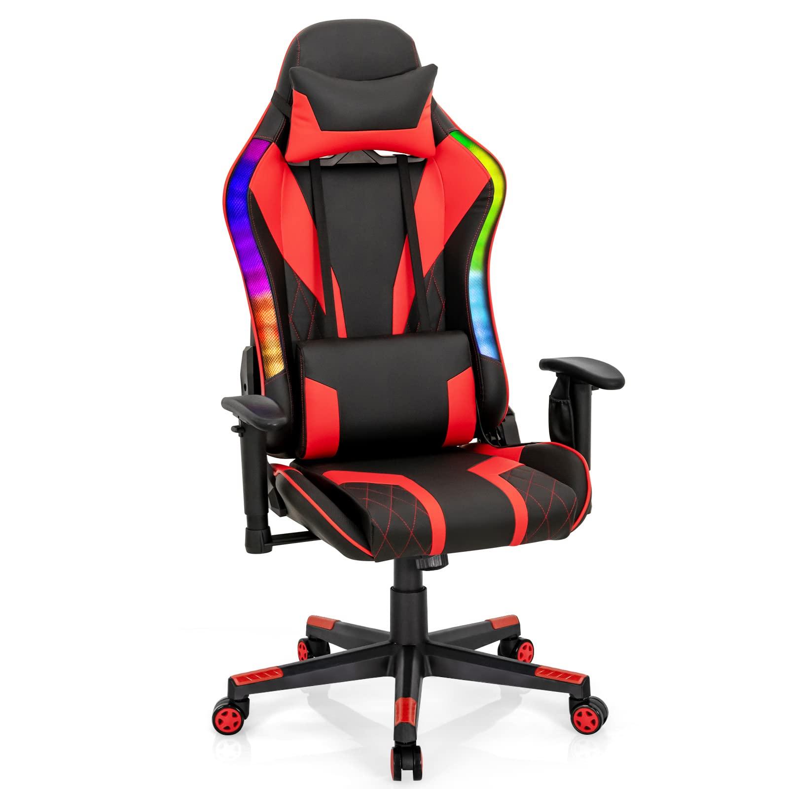 RGB LED Gaming Chair - Ergonomic High Back PVC Leather E-Sport Computer Chair with Lumbar Support