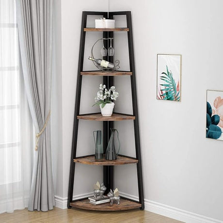 70 inch Tall Corner Shelf, 5 Tier Modern Corner Bookshelf Bookcase