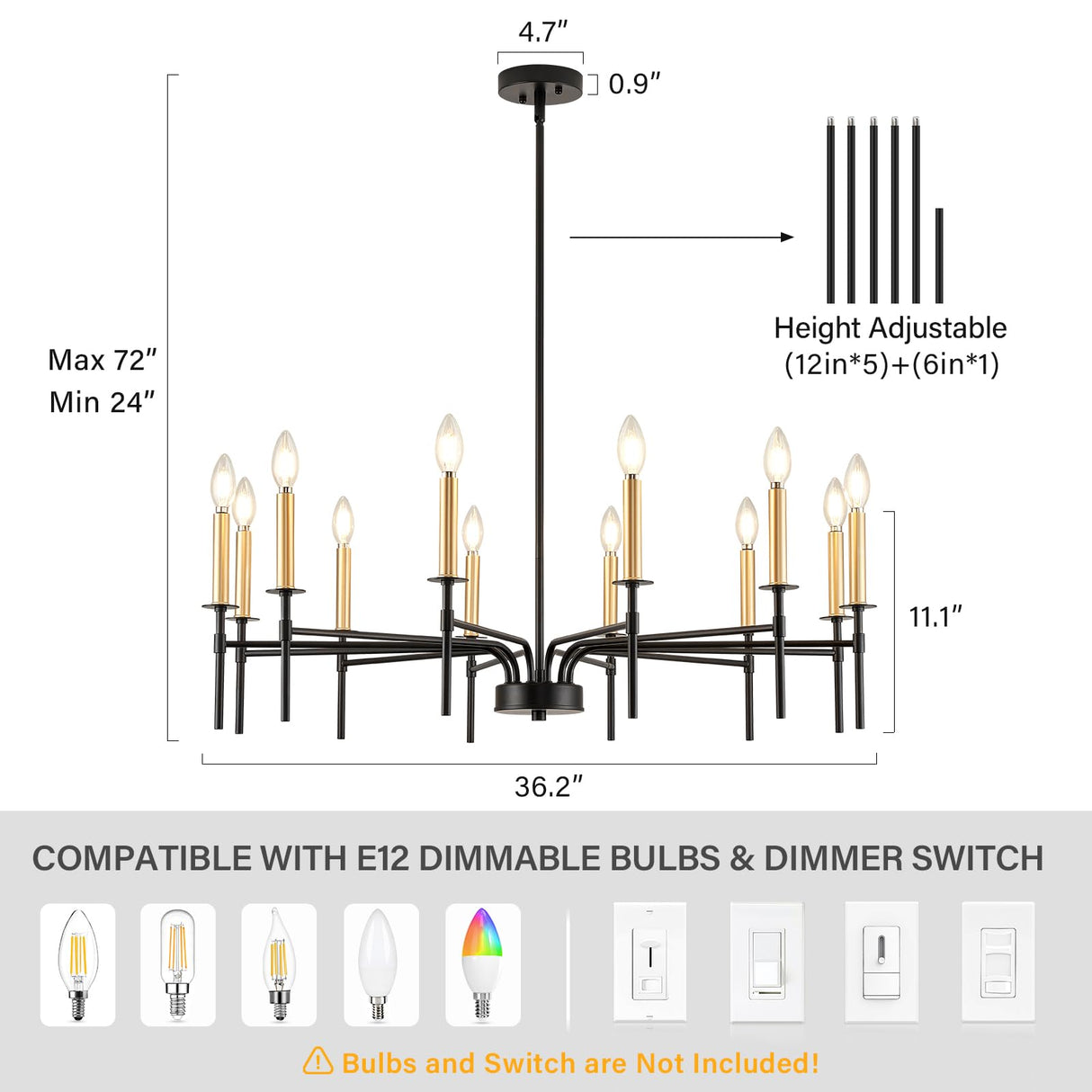 Modern Farmhouse Black and Gold Chandelier for Dining Room Light Fixture Over Table,