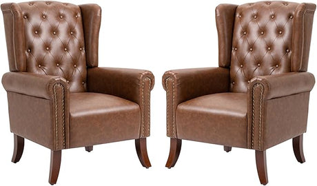 Modern PU Leather Accent Chairs Set of 2, Mid-Century Living Room Chairs Upholstered