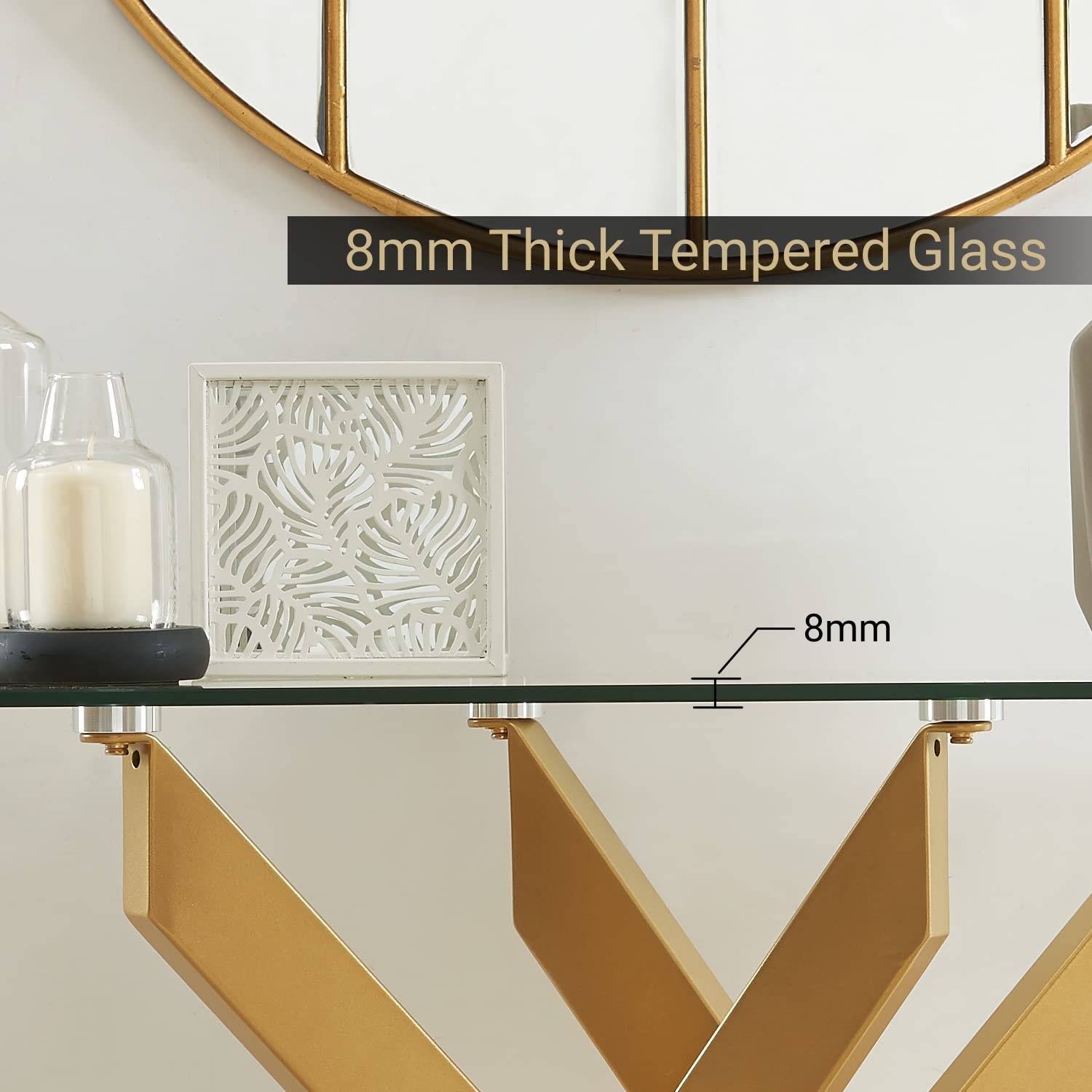 Modern Style Console Table Narrow Sofa Table with Tempered Glass Top