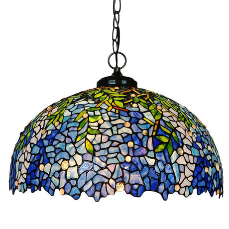 HT Tiffany Style Hanging Pendant Lamp 20 Inch Wide Wisteria Stained Glass Lampshade 3-Light Traditional Handmade Chandelier Ceiling Decor for Kitchen Restaurant Corridor Bedroom Living Room Bar