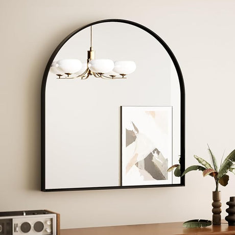 30×36 Black Arched Aluminum Mirror Bathroom with Tempered Glass,Shatterproof