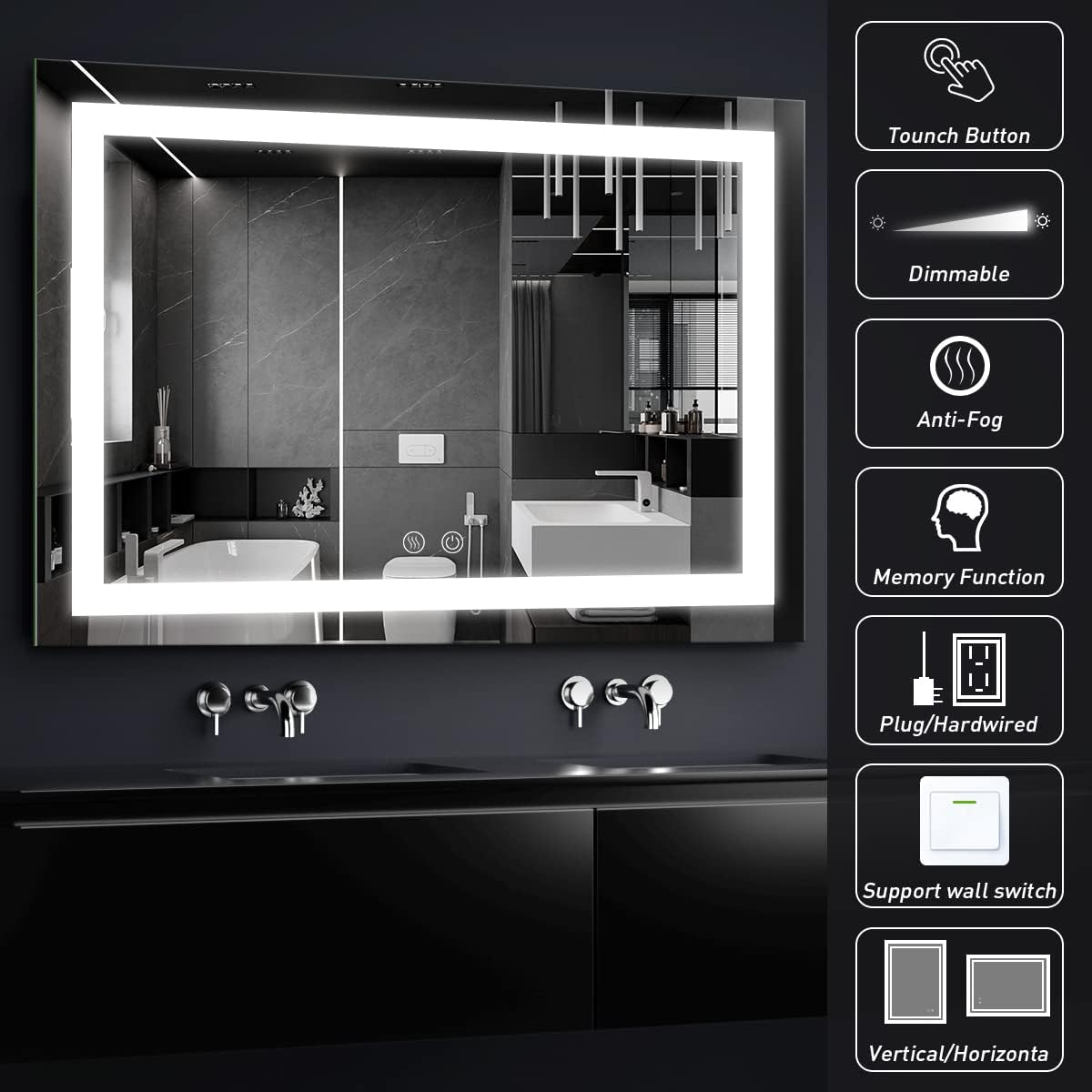 60X40 Inch LED Bathroom Mirror with Light,Lighted Vanity Mirror